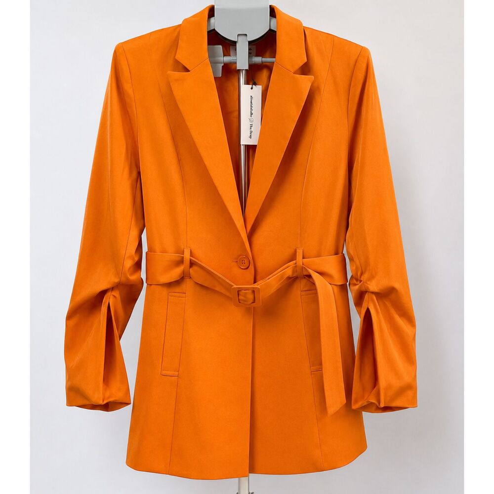 NWT The Drop Aissata Diallo Burnt Orange Belted Blazer Ruched Sleeve L